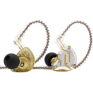Linsoul KZ ZS10 Pro, 4BA+1DD 5 Driver in Ear Monitor, HiFi bedrade oordopjes, Oordopjes voor gamers, Hybride IEM koptelefoon met roestvrij stalen front, 2 Pin afneembare kabel(Glare geel,Met Mic)