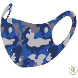 Mondkapje Camouflage | Blauw | Soepel Mondmasker | Volwassenen | Ice Silk