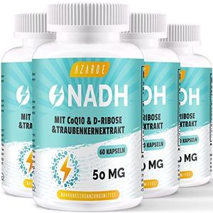 NADH 50 mg met CoQ10 200 mg, cellulaire energie, ATP-productie, ondersteuning van antioxidanten, 60 capsules (240 Count (Pack of 4))