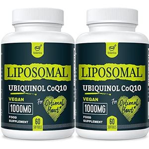 Liposomale Ubiquinol Vegan CoQ10 1000 mg, hoge biologische beschikbaarheid actieve vorm van CoQ10, een krachtige antioxidant voor het hart, Non-GMO, 60 softgels (2PACK)