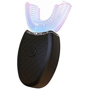 Clenp Elektrische tandenborstel, elektrische tandenborstel U-vormige ultrasone siliconen 360 graden automatische blauwe lichte tandenborstel voor thuisgebruik zwart 8-15 jaar