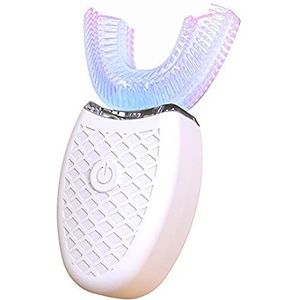 Clenp Elektrische tandenborstel, elektrische tandenborstel U-vormige ultrasone siliconen 360 graden automatische blauwe lichte tandenborstel voor thuisgebruik wit 3-7Y