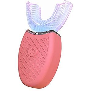 Clenp Elektrische tandenborstel, elektrische tandenborstel U-vormige ultrasone siliconen 360 graden automatische blauwe lichte tandenborstel voor thuisgebruik roze 3-7Y