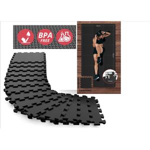 Puzzelmat zwart sportuitrusting fitness beschermmattenvloerbeschermmattenset 18-delig