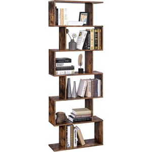 VASAGLE Boekenkast, met 6 niveaus, vrijstaand, kantoorplank, decoratieve plank, voor presentatie, modern, voor woonkamer, slaapkamer, kantoor, vintage bruin LBC61BX