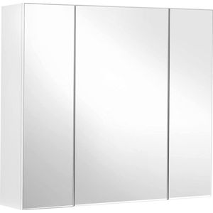 Spiegelkast, badkamerkast, opbergkast met 3 deuren, voor badkamer, 60 x 15 x 55 cm, met verstelbare planken, modern, wit BBK22WT