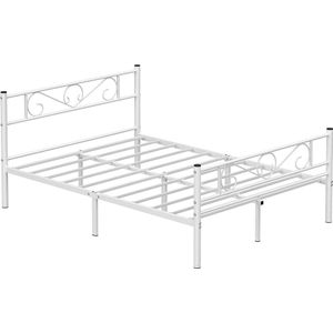 FURNIBELLA - Tweepersoons bedframe, bedframe, metalen bedframe, past op 140 x 190 cm matras, logeerbed, voor volwassenen, kinderen, eenvoudige montage, voor kleine ruimtes, wit RMB063W01