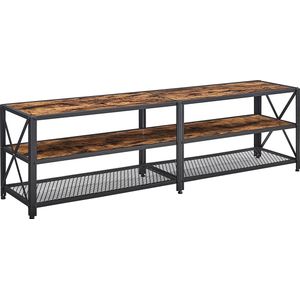 FURNIBELLA-TV-meubel, TV-tafel, lowboard voor TV's tot 75 inch, TV-meubel met planken, stalen frame, TV-plank voor woonkamer, slaapkamer, vintage bruin-zwart LTV096B01