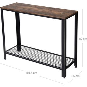 FURNIBELLA -consoletafel, stabiele haltafel, plank voor de entree, bijzettafel, woonkamer, eenvoudige montage, industrieel design, vintage bruin-zwart LNT80X