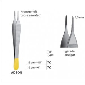 Belux Surgical Instruments / ADSON-BROWN Pincet - 12 cm - TC (Getande punt )
