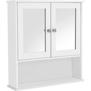 VASAGLE Spiegelkast, badkamerkast, hangkast, spiegel met opbergruimte van hout, 56 x 58 x 13 cm (b x h x d) cm, wit