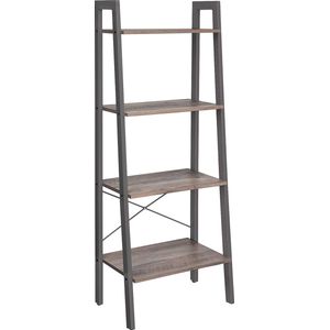 furnibella - Staand rek, boekenkast, ladderrek met 4 niveaus, metaal, stabiel, eenvoudige montage, voor woonkamer, slaapkamer, keuken, industrieel design, grijs-grijs, LLS44MG,Groot