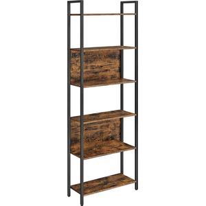 FURNIBELLA - boekenkast, keukenplank, staande plank met 6 open plankniveaus, hal, keuken, kantoor, stalen frame, industrieel ontwerp, vintage bruin-zwart LLS113B01