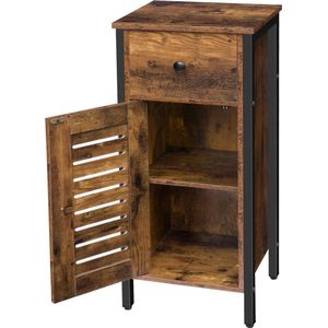 Furnibellaa - Bijzetkast, commode kast, zijkast met lade en verstelbare legplank, keukenkast met lamellendeur, nachtkastje, woonkamer, slaapkamer, kantoor, hal, vintage EBF15CW01