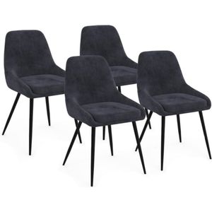 Set van 4 THALYA stoelen in donkergrijs fluweel met armleuningen