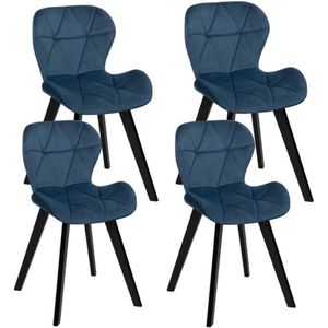 Set van 4 ROBINE fluwelen stoelen, blauw, zwarte poten