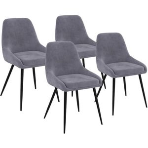 Set van 4 stoelen THALYA fluweel lichtgrijs met armleuningen