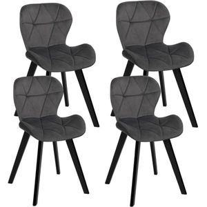 Set van 4 stoelen ROBINE van velours, donkergrijs, zwarte poten