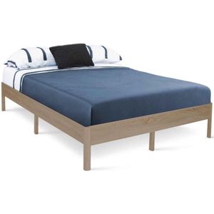 Bedframe voor tweepersoonsbed YTA met lattenbodem, 140 x 190 cm, natuurlijk houteffect