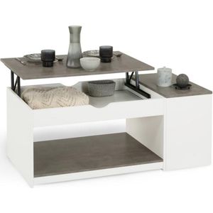 Salontafel Elea met opklapbaar tafelblad van hout, wit en grijs, betoneffect