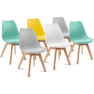Set van 6 stoelen Sara Mix Color pastelgeel, wit, lichtgrijs x2, mintgroen x2