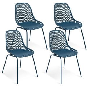 Set van 4 stoelen, Maelys blauw, metalen voet voor eetkamer