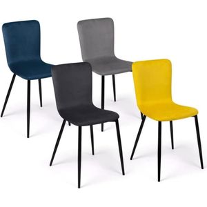 Set van 4 stoelen MACHA van velours mix kleur blauw, lichtgrijs, donkergrijs, geel