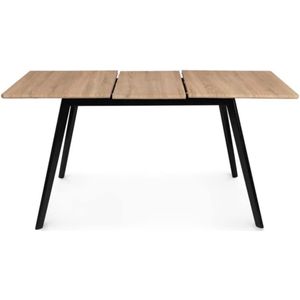Uittrekbare Scandinavische tafel Inga 120-160 cm, tafelblad van hout, poten zwart