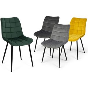 Set van 4 stoelen Mady van fluweel Mix Color groen, lichtgrijs, donkergrijs, geel