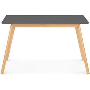 Scandinavische tafel, uittrekbaar, Inga, 120-160 cm, blad grijs, antraciet, houten poten