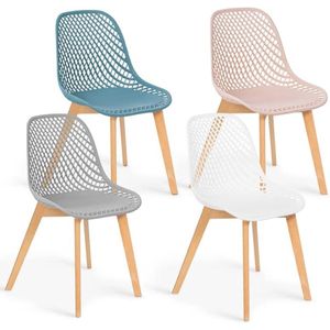 Set van 4 stoelen Mandy Mix Color Pastel Roze, Wit, Lichtgrijs en Blauw