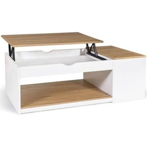 salontafel ELEA hefblad met houten kist wit en beukenlook