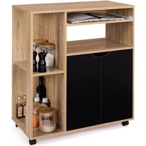 Keukentrolley COSI van hout in beukenlook en zwarte deuren, lengte: 76 cm
