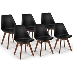 Set van 6 Scandinavische stoelen SARA zwart met donkere poten voor eetkamer