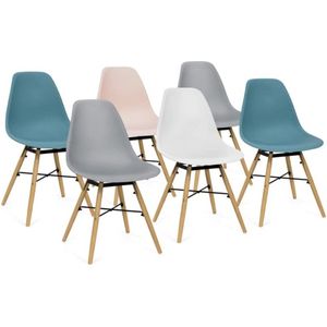 Set van 6 stoelen Sandra Beuken Mix Color Pastel Roze, Wit, Lichtgrijs x 2, Blauw