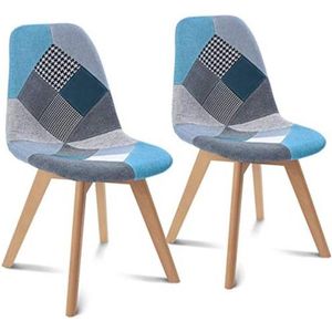 Set van 2 Scandinavische stoelen SARA patchwork blauw