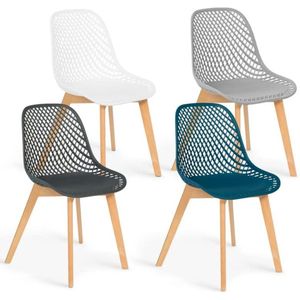 Set van 4 stoelen Mandy Mix Color wit, eendenblauw, donkergrijs en lichtgrijs