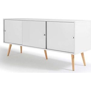 Scandinavisch dressoir met 3 deuren, hout, wit, 135 cm