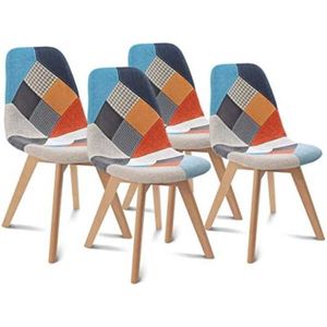 Set van 4 Scandinavische stoelen SARA patchwork patroon meerkleurig