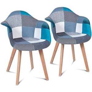 Set van 2 Scandinavische eetkamerstoelen SARA patchwork blauw