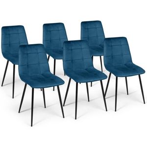 Set van 6 stoelen Mila fluweel blauw voor eetkamer