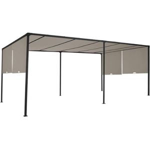 Schuifpergola, 2-kant, 3 x 6 m, tuinpaviljoen, zeildoek, taupe