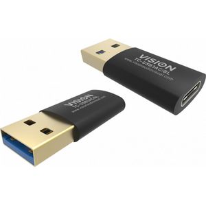 Vision - Professional - USB Adapter - USB Type A naar USB-C - USB 3.0 - Zwart