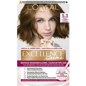 3x L'Oréal Excellence Crème Permanente Crèmekleuring 5.3 Licht Goudbruin