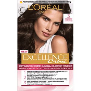 3x L'Oréal Excellence Crème Permanente Crèmekleuring 3 Donkerbruin