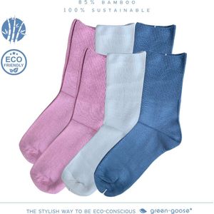 green-goose® Bamboe Dames Sokken - Maat 39-42 - 6 Paar - Zwart, Beige, Blauw - 85% Bamboe - Zacht, Admenend en Duurzaaam!