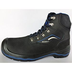 Neosafety 67804 veiligheidsschoenen met stalen neus, nubuck, hiel met demping, antistatisch, enkele anti-perforatie, zwart-blauw, zwart/blauw