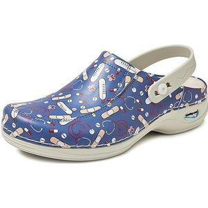 Medische Klomp - Grijs Bloem - Leer - Wasbaar tot 30 graden