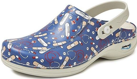 Medische Klomp - Grijs Bloem - Leer - Wasbaar tot 30 graden