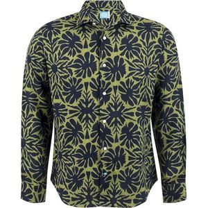 Panareha Men's Floral Linen Shirt ODESSA Green, Navy Blue (S)